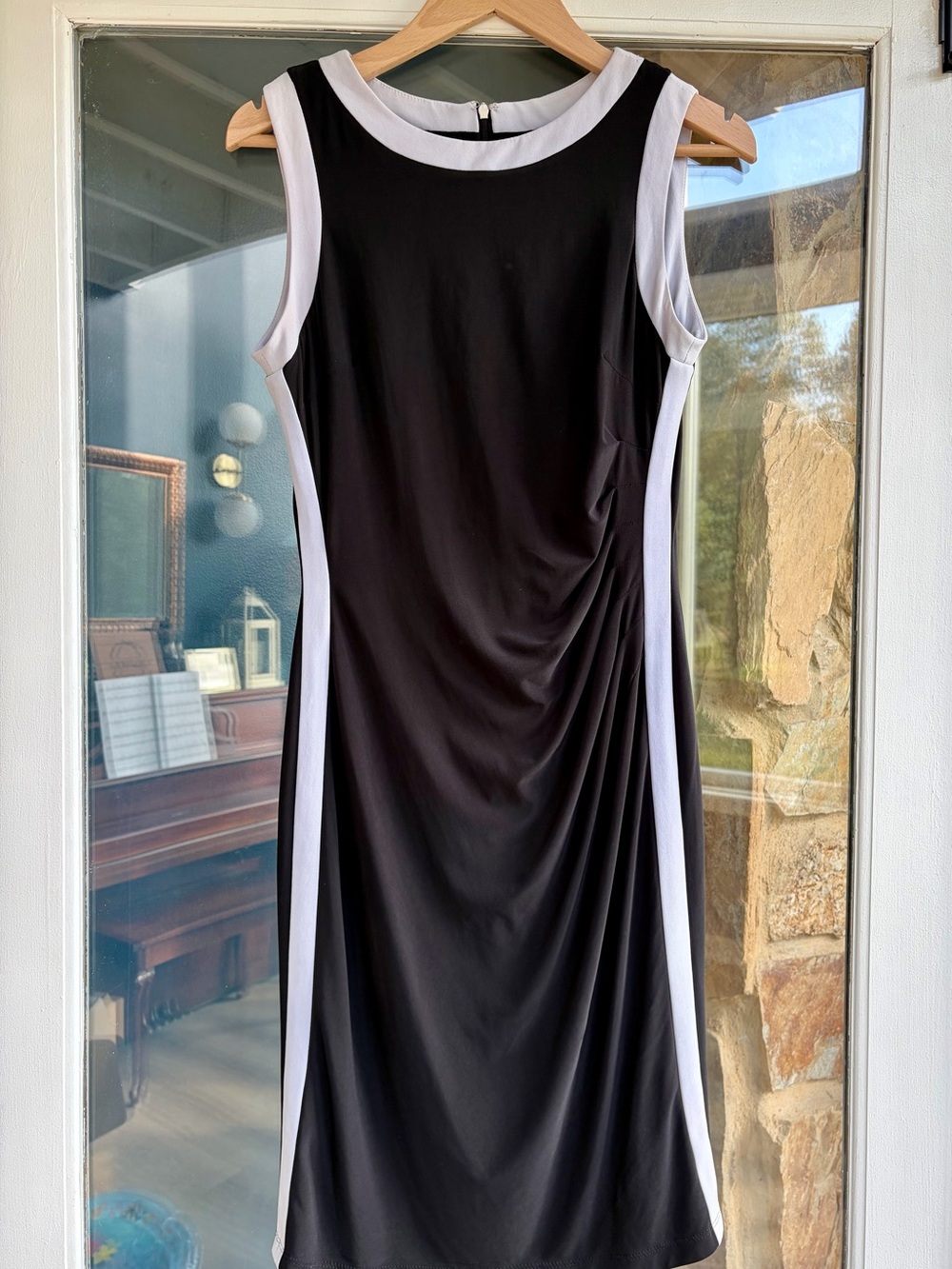 Lauren Ralph Lauren Black White Ruched Sheath Dress Size 10